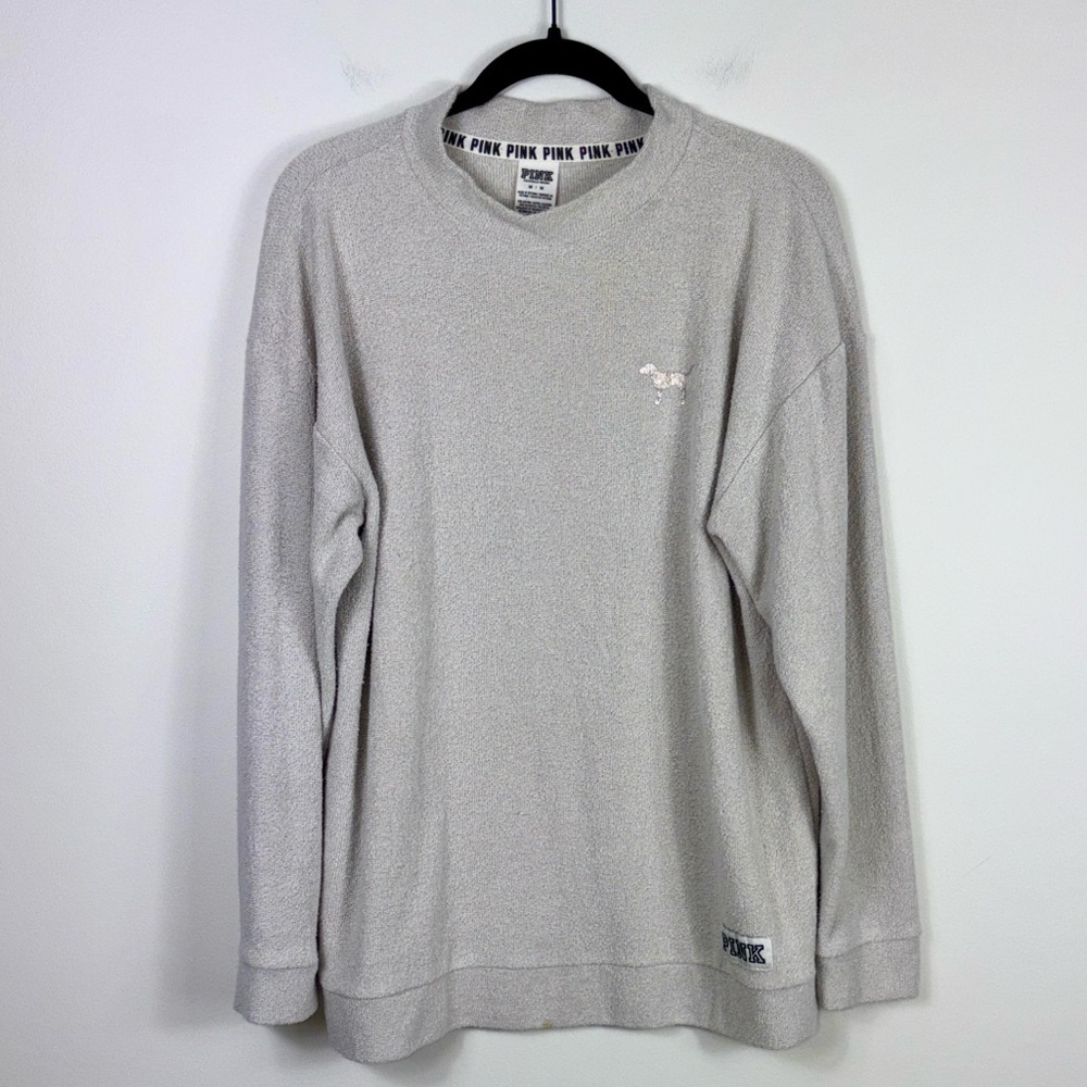 Pink Victoria’s Secret Terry Mock Neck Pullover Sweatshirt Women’s Medium Tan